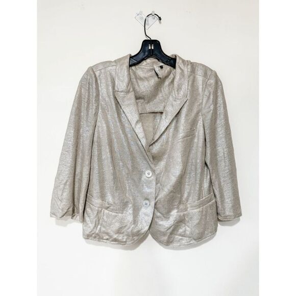 IISLI Metallic Beige 100% Linen Cropped Jacket Size 10 - Picture 4 of 9